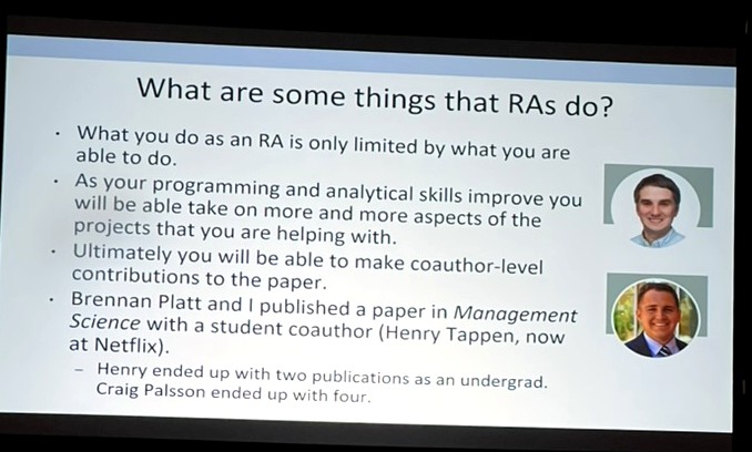 A slide from Joe Price's talk on undergraduate research assistants